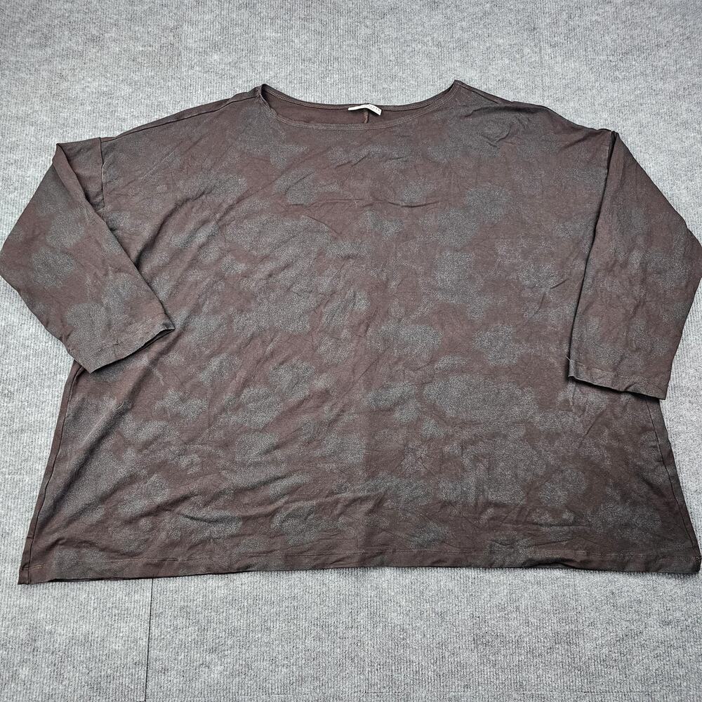 Bryn Walker Shirt Womens 3X Brown Tonal Tunic 3/4 Sleeve Stretch Jersey Knit